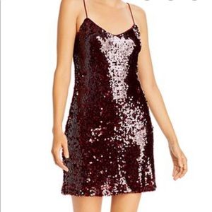 Wayf Sequin Shift Dress Maroon